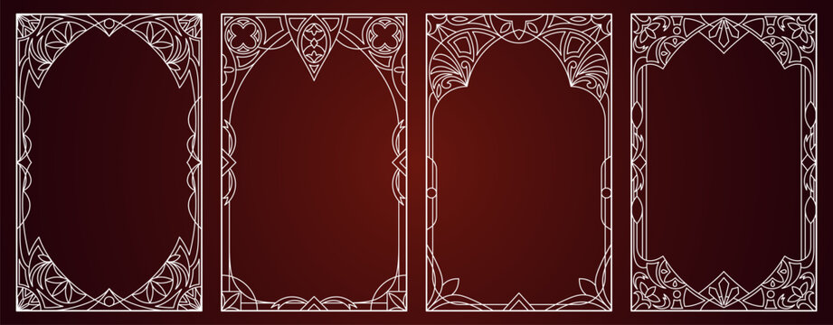 Gothic frame with fantasy medieval ornament and dark magic border for RPG game interface. Elegant gothic design with intricate cathedral elements, vintage patterns and mysterious vampire decorations.