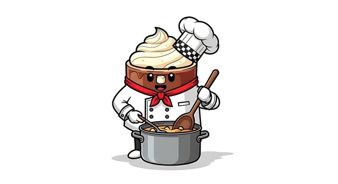 Cartoon robot chef holding a tray with a drink.