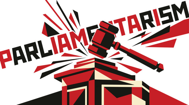 Parliamentarism Breaking Apart by a Powerful Gavel Strike Illustration