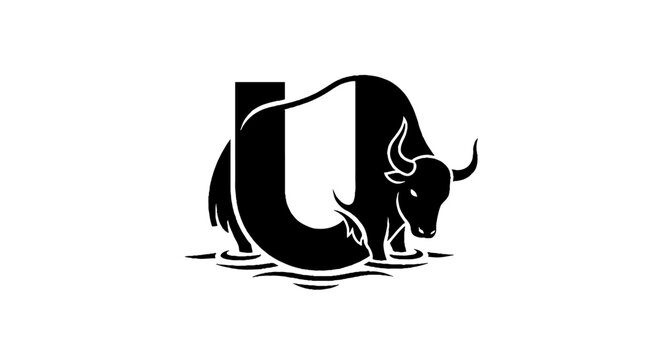 Black and white bull logo with letter U design.