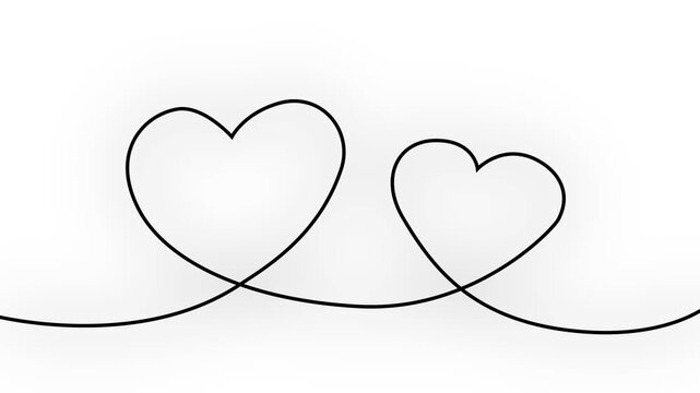 Glowing Two love hearts concepts. Valentine's Day indicate. Love One line drawing concept. love card icon. Bright valentines love heart symbol animation on white background.