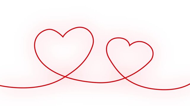 Glowing Two love hearts concepts. Valentine's Day indicate. Love One line drawing concept. love card icon. Bright valentines love heart symbol animation on white background.
