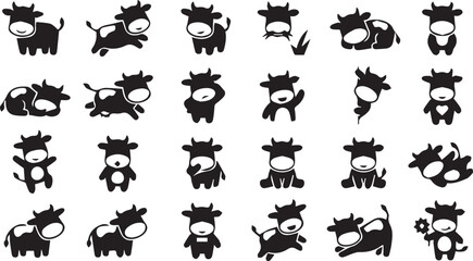 Fototapeta premium Cute Cow Character Icons Set: Happy Farm Animals in Many Poses