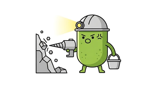 Cartoon green alien holding a clock in space.