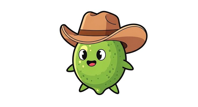 Cute green cartoon frog wearing a hat.
