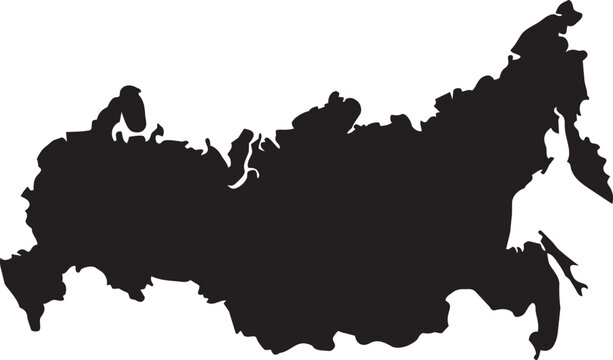 Black silhouette map of Russia a simple vector illustration representing the countrys geography for travel or political concepts isolated on a white background