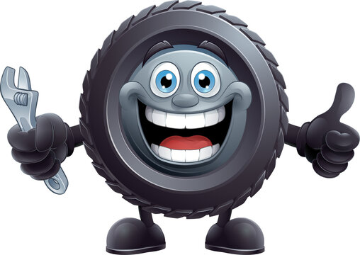 A tyre or tire cartoon car service mechanic mascot cartoon character