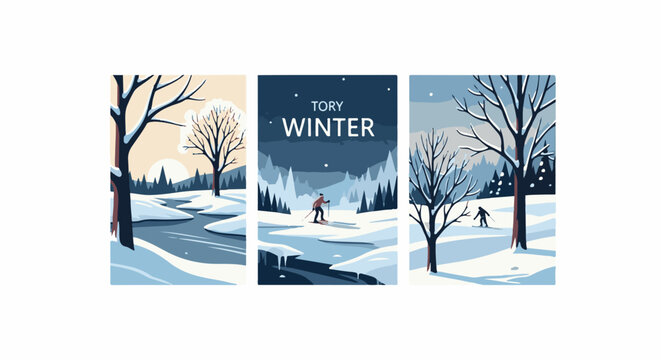 A winter scene with snow-covered trees and people skiing