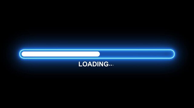 Neon loading bar animation. Futuristic uploading progress bar, 4k video. loading bar line progress loop Animation video, Futuristic progress loading bar 0-100 percent.