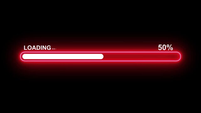 Neon line Futuristic progress loading bar 0-100 percent. Abstract loading icon animation . Loading bar and percentage, loading animation, circle loading icon, circle loading, circular loading