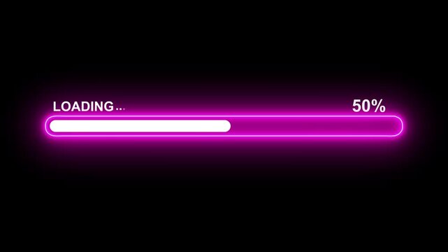 Neon line Futuristic progress loading bar 0-100 percent. Abstract loading icon animation . Loading bar and percentage, loading animation, circle loading icon, circle loading, circular loading