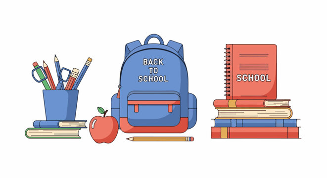 Colorful illustration of school supplies and books (1)