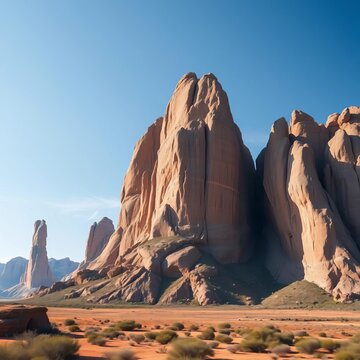 Towering monolithic rocks rise from the plain, Meteora, landscape