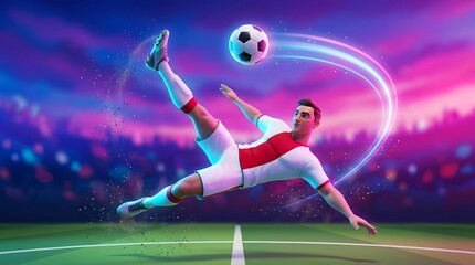 Naklejka premium Spectacular Bicycle Kick With Bright Stadium Energy Trails