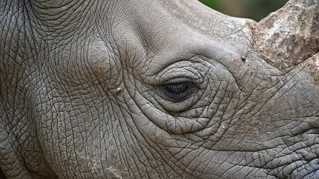 Close-Up Portrait of a Blinking Javan Rhinoceros Eye in Its Natural Habitat Highlighting Unique Textures and Expressions