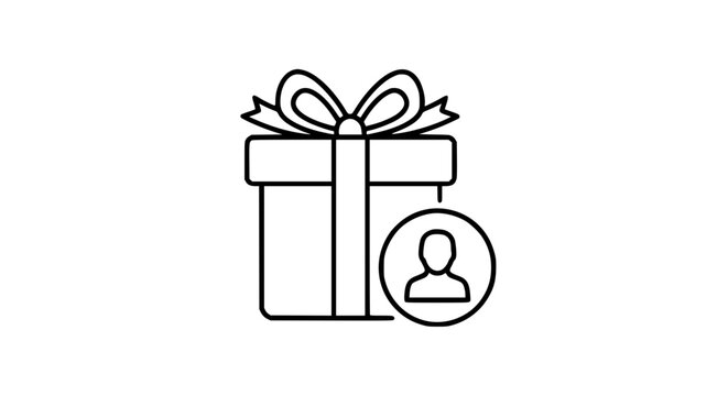 Minimalist gift box with user profile avatar linear icon vector illustration for customer loyalty reward program