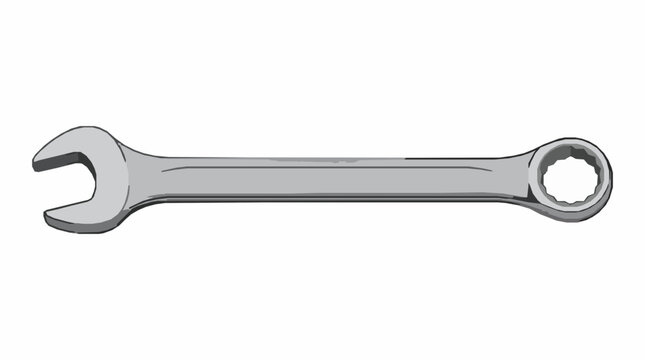 Metallic combination wrench tool illustration with open end and ring spanner for mechanical repair and automotive maintenance services