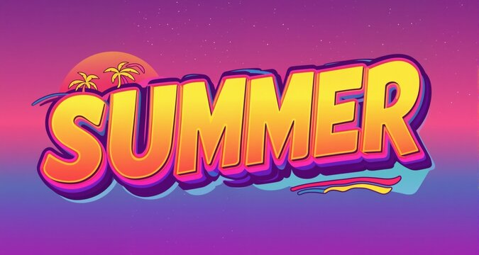 retro summer text in 80s style theme