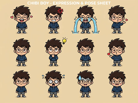 Emotions of a cartoon boy.