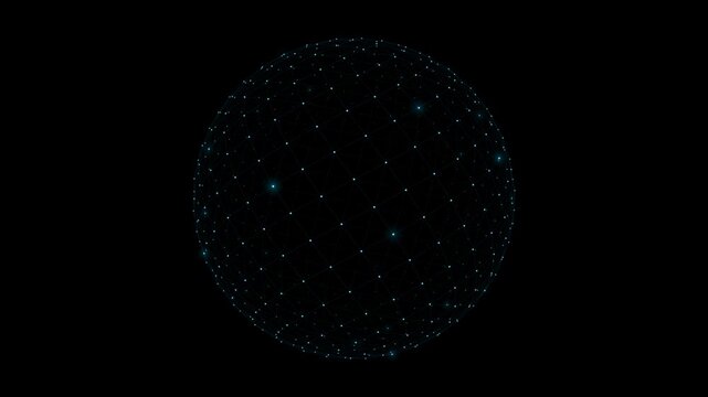 Futuristic Digital Globe with Glowing Fiber Optic Network Particles on Black Background