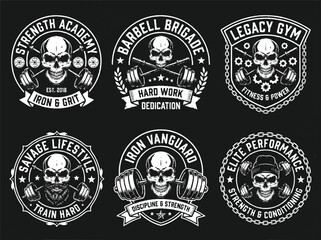 Fototapeta premium Gym skulls with dumbbells logos.