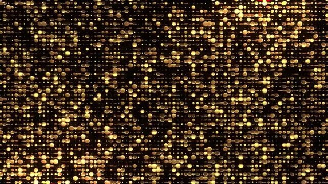 Abstract seamless pattern of golden circles on black background.