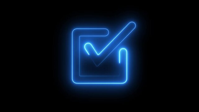 Neon line Animated reveal of a white check mark icon in a green rectangle. Check Mark, Tick, Yes, OK Symbol Animation. approved tick mark icon.  right check mark icon 