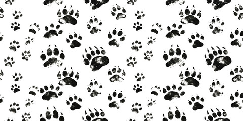 Seamless pattern of black bear paw prints on a texture © md