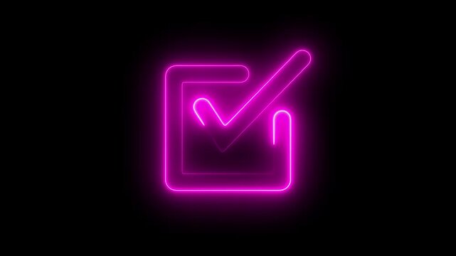 Neon line Animated reveal of a white check mark icon in a green rectangle. Check Mark, Tick, Yes, OK Symbol Animation. approved tick mark icon.  right check mark icon 