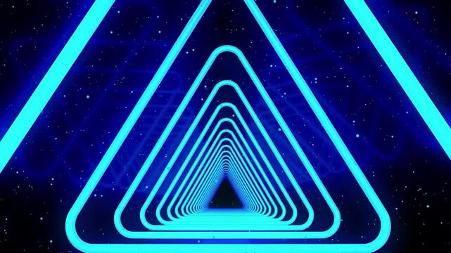 Abstract background with a neon blue triangle tunnel.