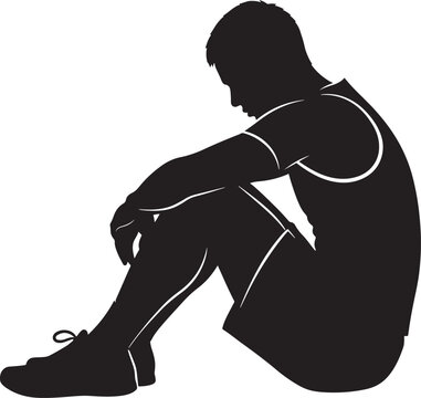 Silhouette of a man sitting down looking thoughtful with silhouette