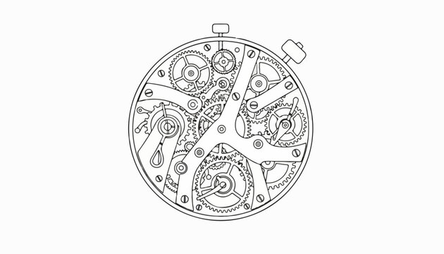 Intricate Mechanical Watch Movement Detailed Close-up on White Background.