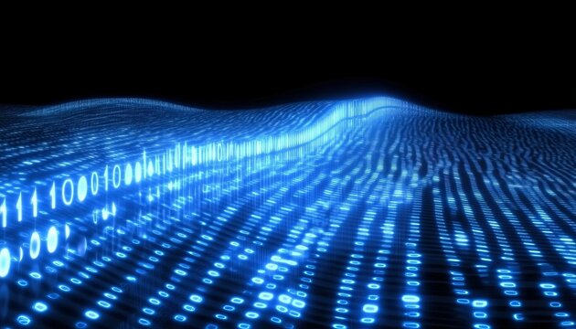 Abstract Digital Binary Code background with Glowing blue light Waves flowing in Cyberspace stream