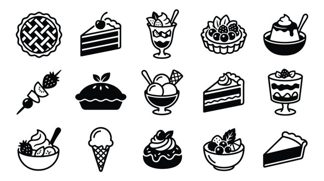 Minimalist Dessert Icons Set &ndash; Cakes, Ice Cream, Pies, and Sweet Treats Silhouette Collection