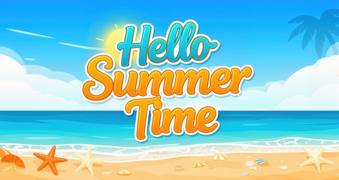 Hello summer time heading design for banner or poster. Summer event concept. Vector illustration.
