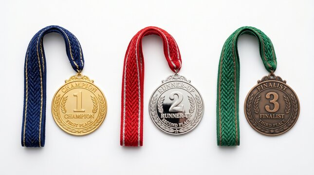 medal award trophy prize winner first place second place third place medal ribbon competition achievement success recognition honor laurel wreath number one number two number three
