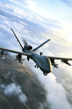 Aerial Predator Military Drone Conducting Surveillance and Defense Operations in the Sky