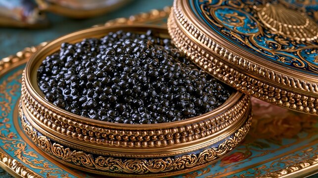 Italian caviar, also called caviare, sits in its tin. People enjoy this fancy food as a topping or spread.