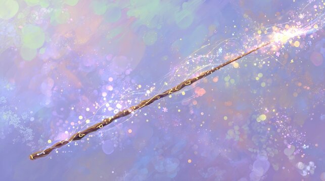 Whimsical Illustration of a Magic Wand Casting Gentle Sparkles