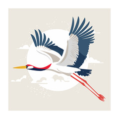 Fototapeta premium Flat Design Illustration of a Flying Crane Bird