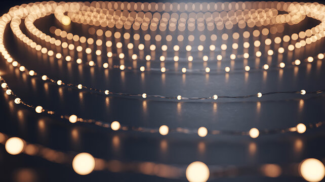 String of warm white christmas lights in spiral pattern on dark surface string lights fairy lights warm white lights