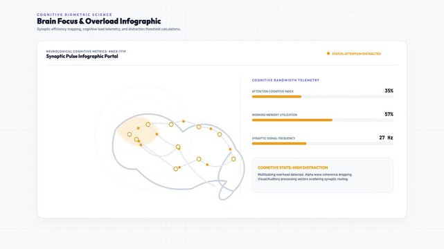 Brain Focus and Overload Infographic Loop Animated brain graphic comparing focus, memory load, and distraction states for educational,
psychology, neuroscience, and productivity storytelling.