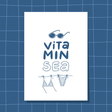 Summer beach poster in minimalist style. Wall decor, wallpaper, print or postcard.