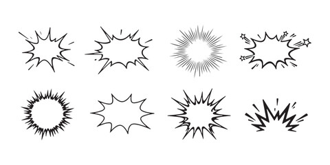 Set of hand drawn comic book explosion bubbles and starburst shapes for graphic design © md