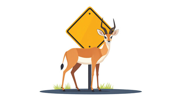 Antelope standing near road sign.