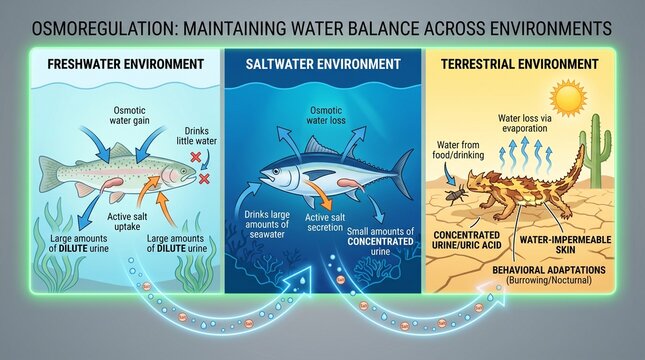 Osmoregulation maintaining water balance across environments infographic