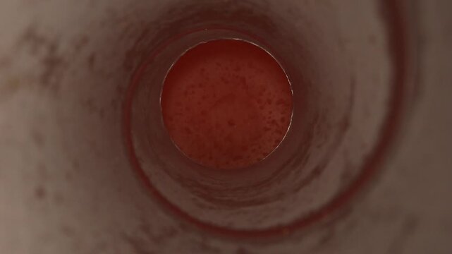 View from inside drain pipe as person checks blockage and prepares plumbing repair inspecting clogged passage and searching for source of obstruction