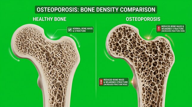 Osteoporosis bone density comparison with healthy and affected bones