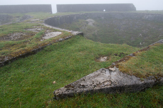 The ruins of the Glynn Valley China Clay Works Bodmin Moor Cornwall on a foggy day.