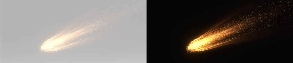 Fast moving fireball with bright glowing trail and sparkling energy particles in astronomical scene © theladydarina